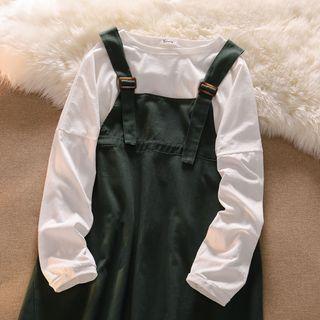 Long-sleeve Plain T-shirt / Plain Strap Dress