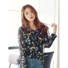 Floral-pattern Chiffon Blouse With Detachable Bow