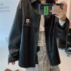 Faux Leather Lettering Blazer As Shown In Figure - One Size