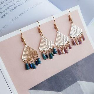 Perforated Metal Fan & Bead Fringed Earring