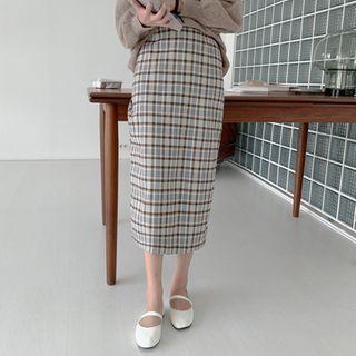 Band-waist H-line Checked Skirt Gray - One Size