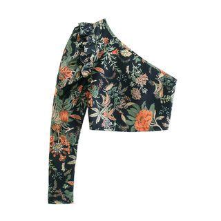One-shoulder Floral Crop Top