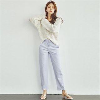V-neck Raglan Slit-side Knit Top