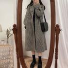Single-breasted Plaid Long Coat Gray - One Size