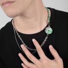 Bead Chain Necklace Green & Silver - One Size