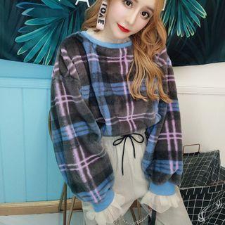 Plaid Sweatshirt Pink & Blue Plaid - Black - One Size