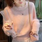 Round Neck Faux Pearl Sweater