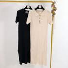 Short-sleeve Ribbed Midi Polo Knit Dress