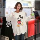 Mickey Mouse Print Distressed Pullover