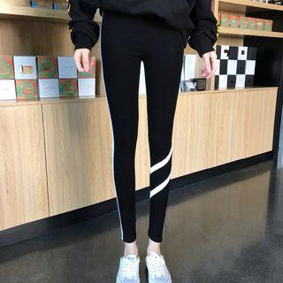 Diagonal Striped Leggings Black - One Size