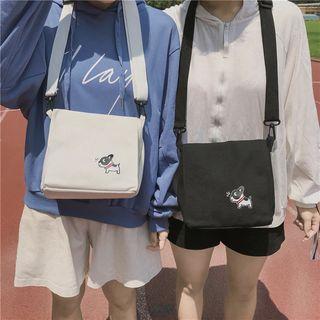 Dog Print Plain Canvas Crossbody Bag