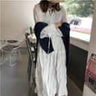 Long-sleeve Midi A-line Crinkle Dress