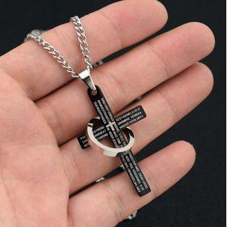 Lettering Cross Pendant Chain Necklace