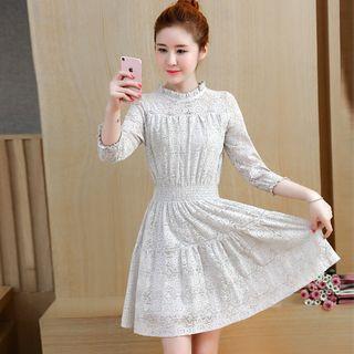 3/4-sleeve Frilled Collar Lace Dress