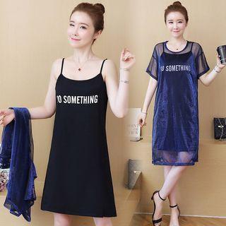 Set: Short-sleeve Dress + Lettering Slipdress