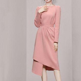 Long-sleeve Tie-front Asymmetrical A-line Dress