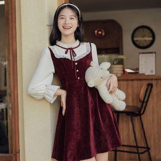 Stand Collar Panel Mini A-line Dress