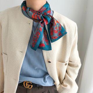 Printed Silk Narrow Scarf Blue - 150x15cm - J2012