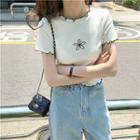 Flower Embroidered Short-sleeve Slim-fit T-shirt