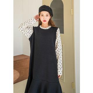 Tall Size Inset Patterned Blouse Midi Dress