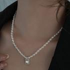 Rhinestone Pendant Freshwater Pearl Necklace White & Silver - One Size