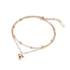 Fashion And Simple Plated Rose Gold Ribbon Round Beads 316l Stainless Steel Double-layer Anklet Rose Gold - One Size