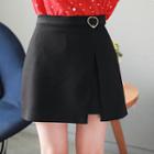 Inset Shorts Belted Deep-slit Miniskirt