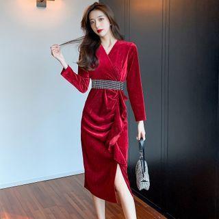 Long-sleeve Rhinestone Velet Dress