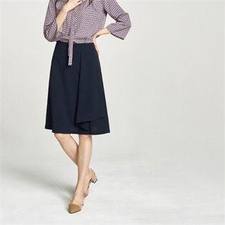 Drape-front Zip-back A-line Skirt