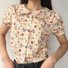 Puff-sleeve Floral Print Buttoned Blouse