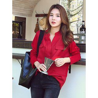 Open-placket Hidden-button Blouse
