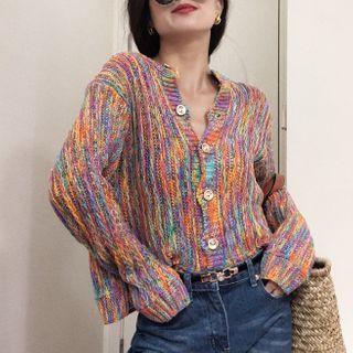 Color-block Long-sleeve Cardigan As Shown In Figure - One Size