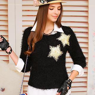 Star Accent Furry Sweater