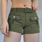 Plain High Waist Belted Shorts