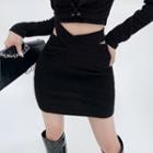 Plain High Waist Cut-out Skirt
