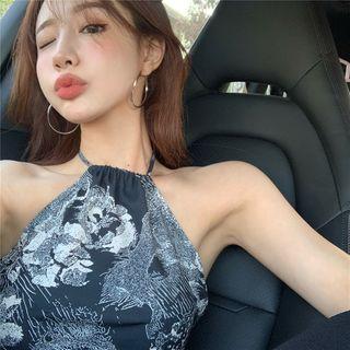 Sleeveless Print Halter Cropped Top