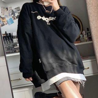 Lettering Printed Long-sleeve Top As Shown In Figure - One Size