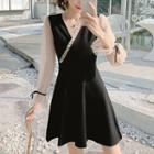Faux Pearl Mesh-sleeve A-line Dress