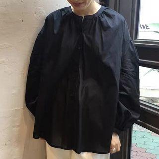 Long-sleeve Crinkled Buttoned Top Black - One Size