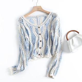 Printed Pointelle Knit Cardigan
