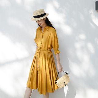 Drawstring 3/4-sleeve A-line Dress