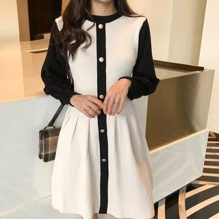 Long-sleeve Button A-line Knit Dress