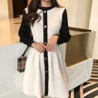 Long-sleeve Button A-line Knit Dress