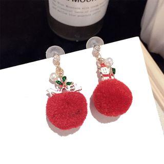 Christmas Pom Pom Ear Stud 1 Pair - Red - One Size