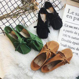 Bow-accent Round-toe Stitched Flats