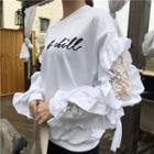 Letter Embroidered Lace Panel Pullover