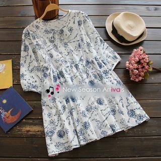 Elbow-sleeve Printed Blouse