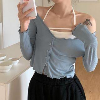 Halter Cropped Camisole Top / Lettuce Edge Cardigan