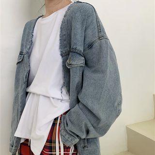 Denim Jacket / Plaid Wide-leg Pants