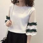 Frilled Panel Elbow-sleeve Top